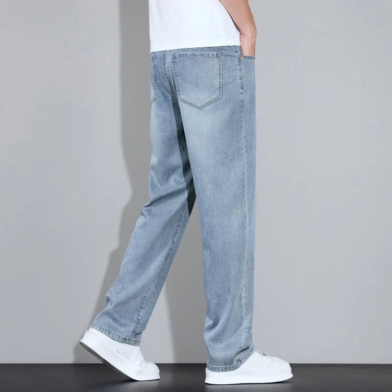 Men's Straight Leg Jeans – Lightweight Stretch Denim, Light Wash