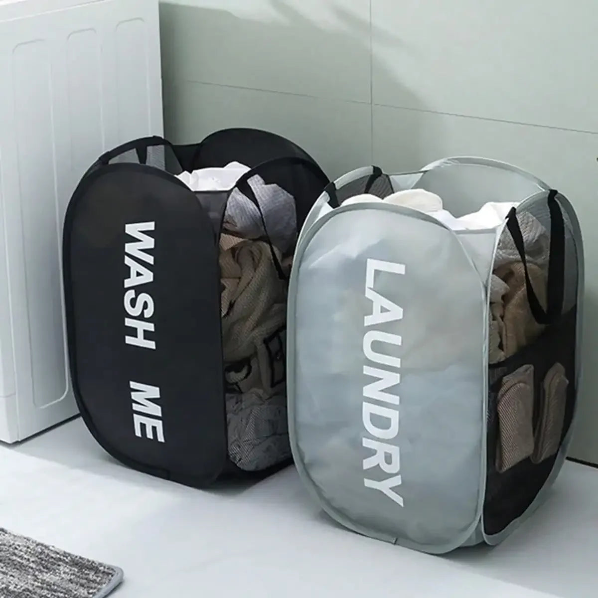 Pop-Up Laundry Hamper – Collapsible Mesh Basket with Handles