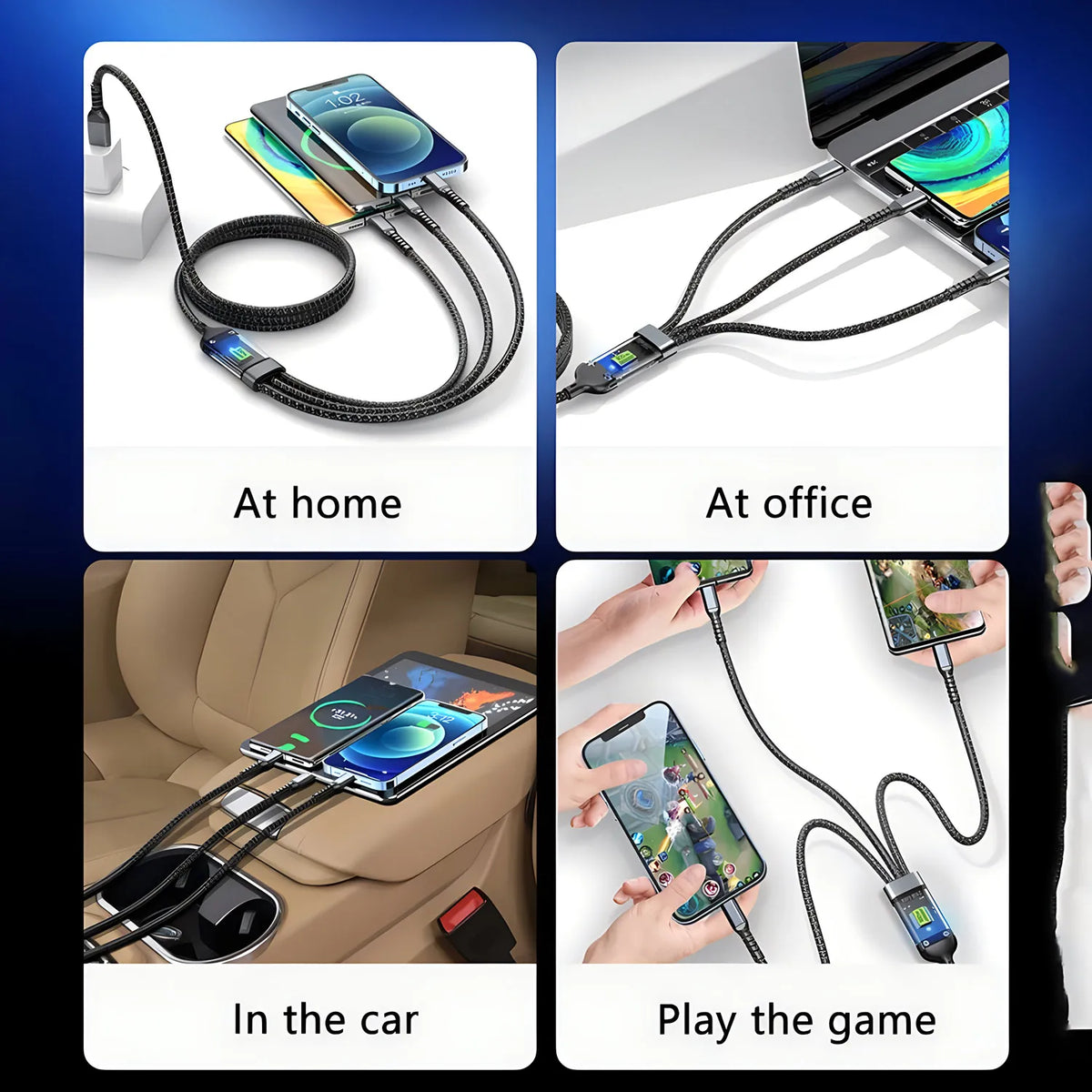 100W 3-in-1 Fast Charging Cable – USB-C, Micro, Lightning