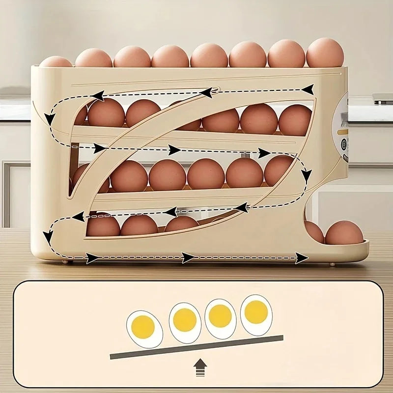 3-Tier Rolling Egg Organizer for Fridge | Holds 24 Eggs
