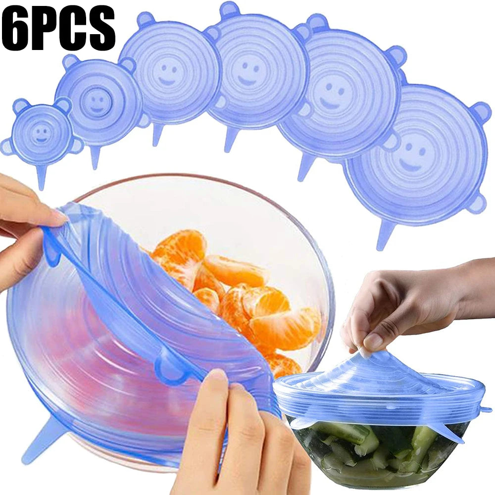 6Pcs Silicone Stretch Lids – Reusable Food Grade Airtight Covers for Bowls, Cups & Containers