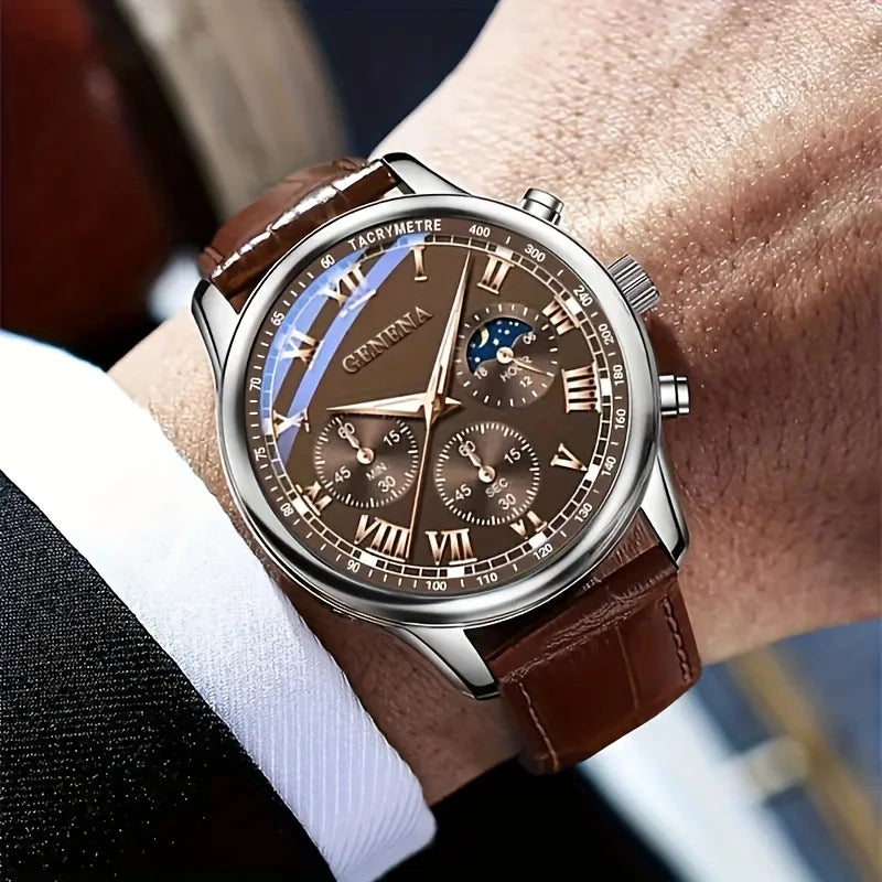 Classic Leather Strap Quartz Watch for Men | Elegant Business Design