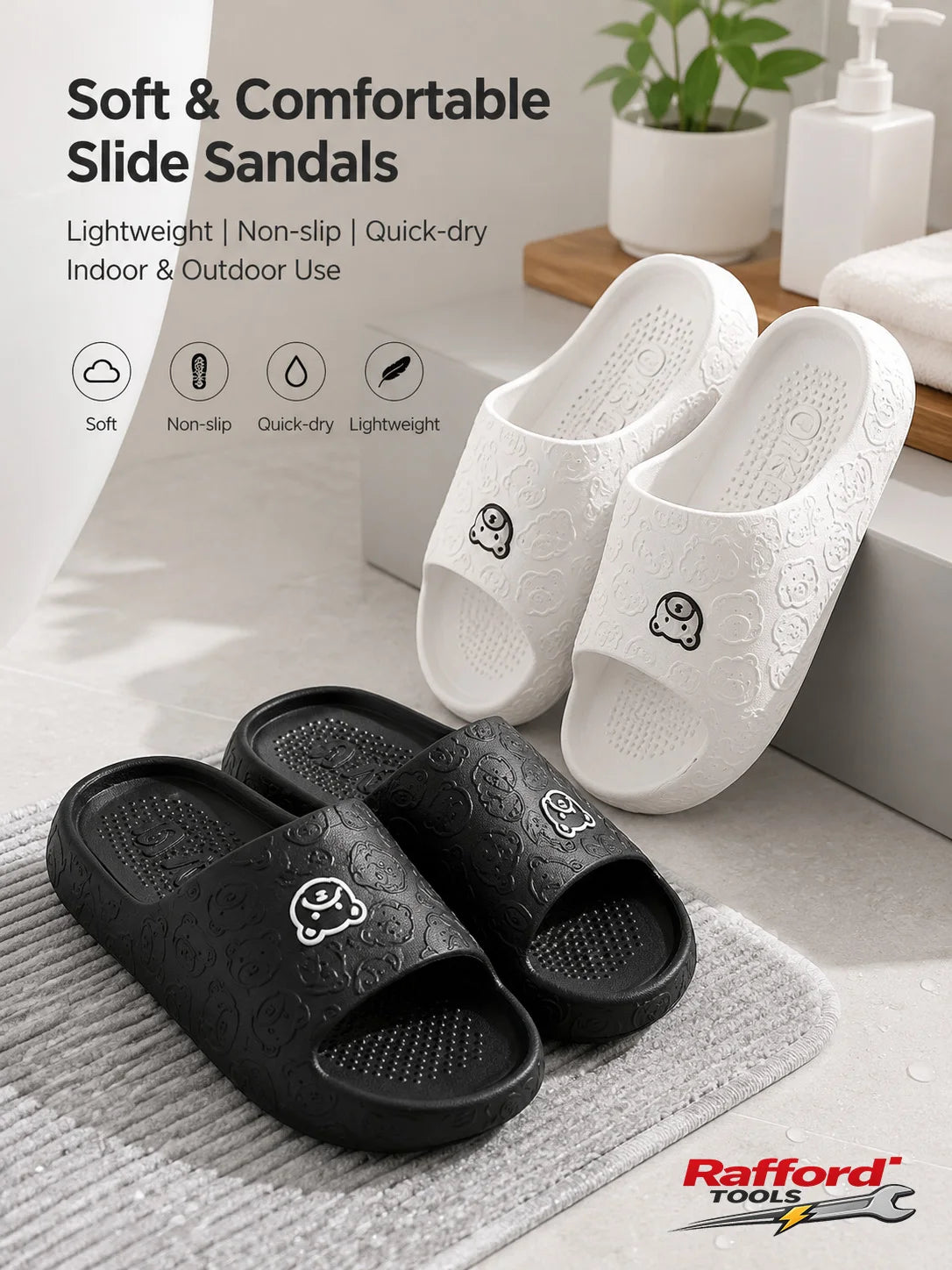 Bear Print Slides – Non-Slip Quick-Dry Bathroom Sandals