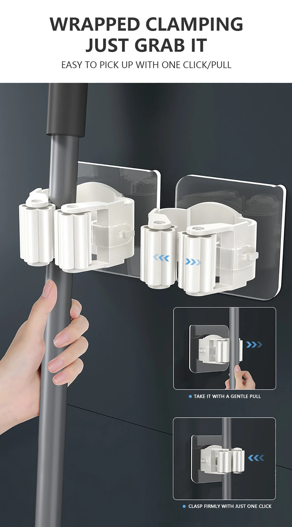 Adhesive Wall Mount Hooks – Mop & Broom Holder Rack