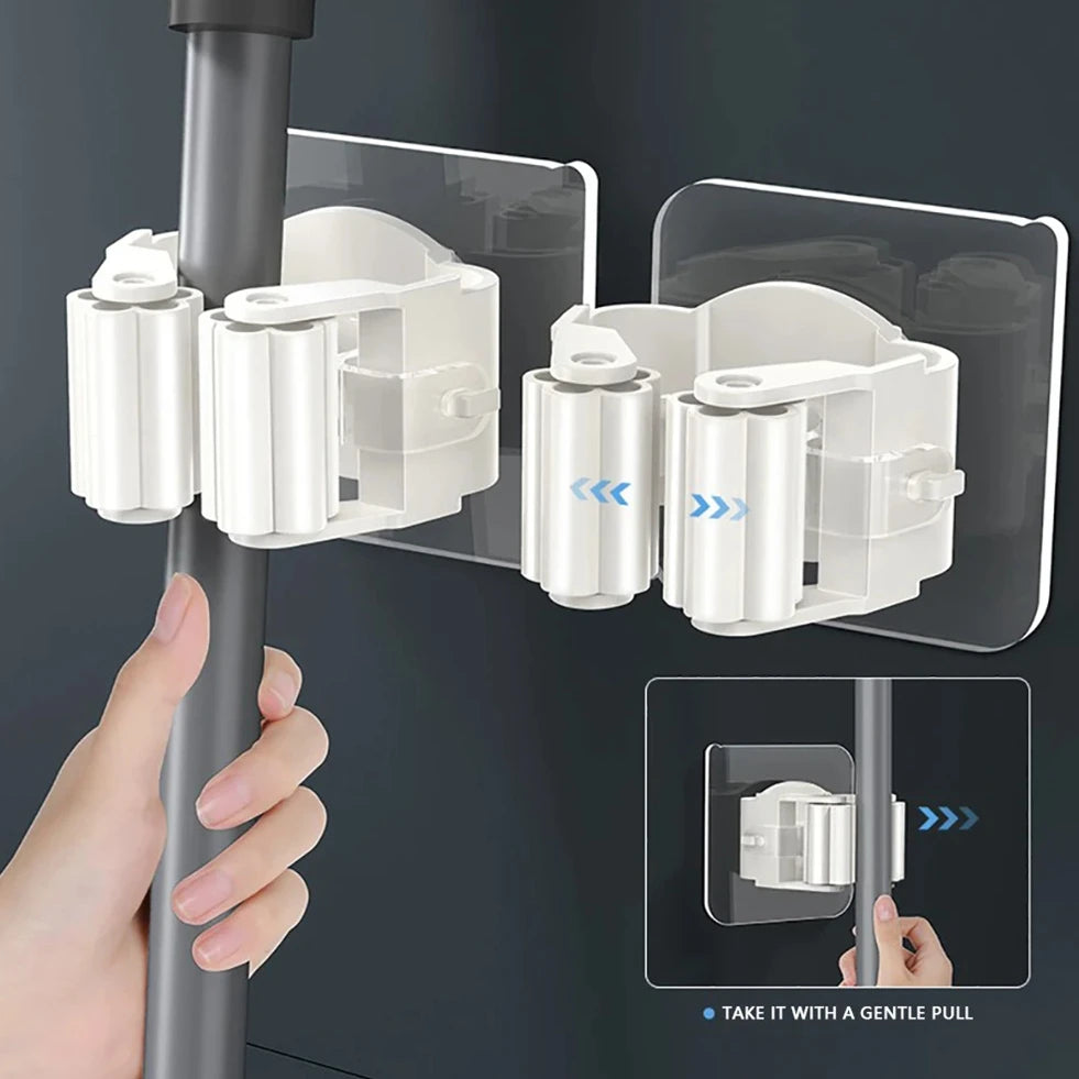 Adhesive Wall Mount Hooks – Mop & Broom Holder Rack