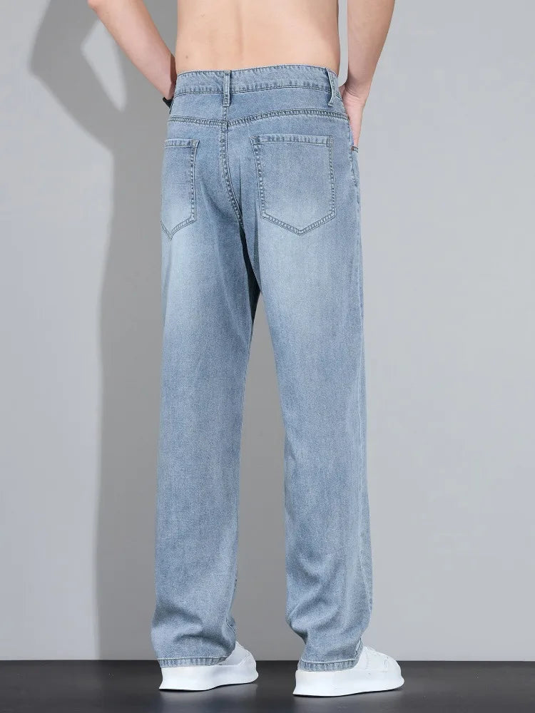 Men's Straight Leg Jeans – Lightweight Stretch Denim, Light Wash