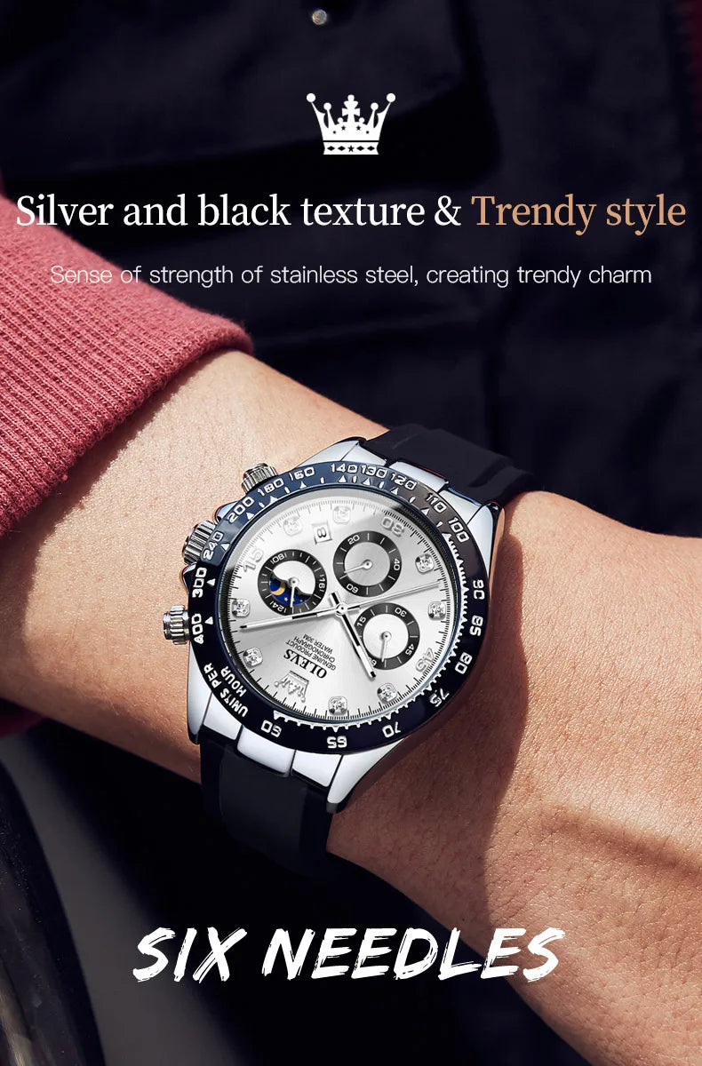 OLEVS Luxury Sports Quartz Watch for Men | Silicone Strap