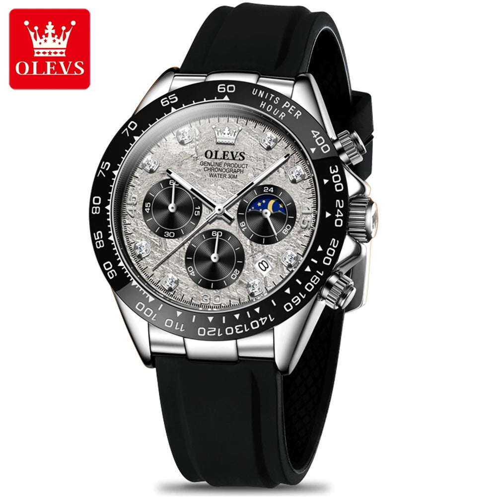 OLEVS Luxury Sports Quartz Watch for Men | Silicone Strap