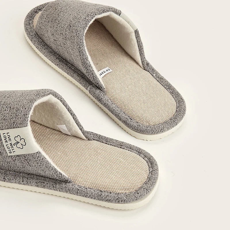 Men's Linen Slippers – Breathable Open-Toe House Shoes