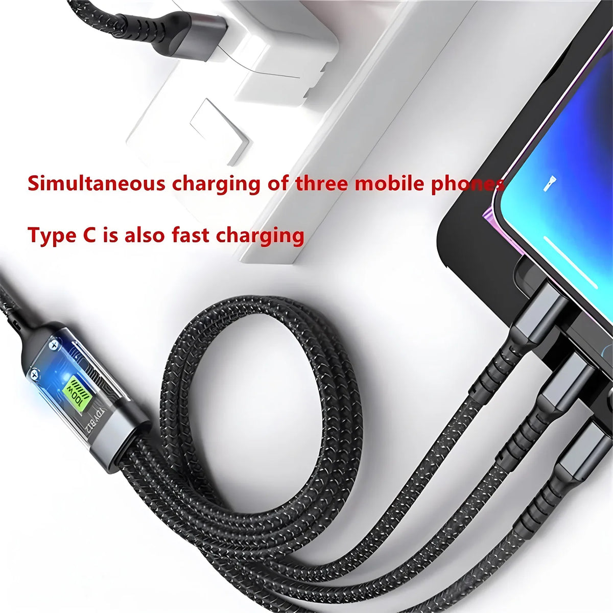 100W 3-in-1 Fast Charging Cable – USB-C, Micro, Lightning