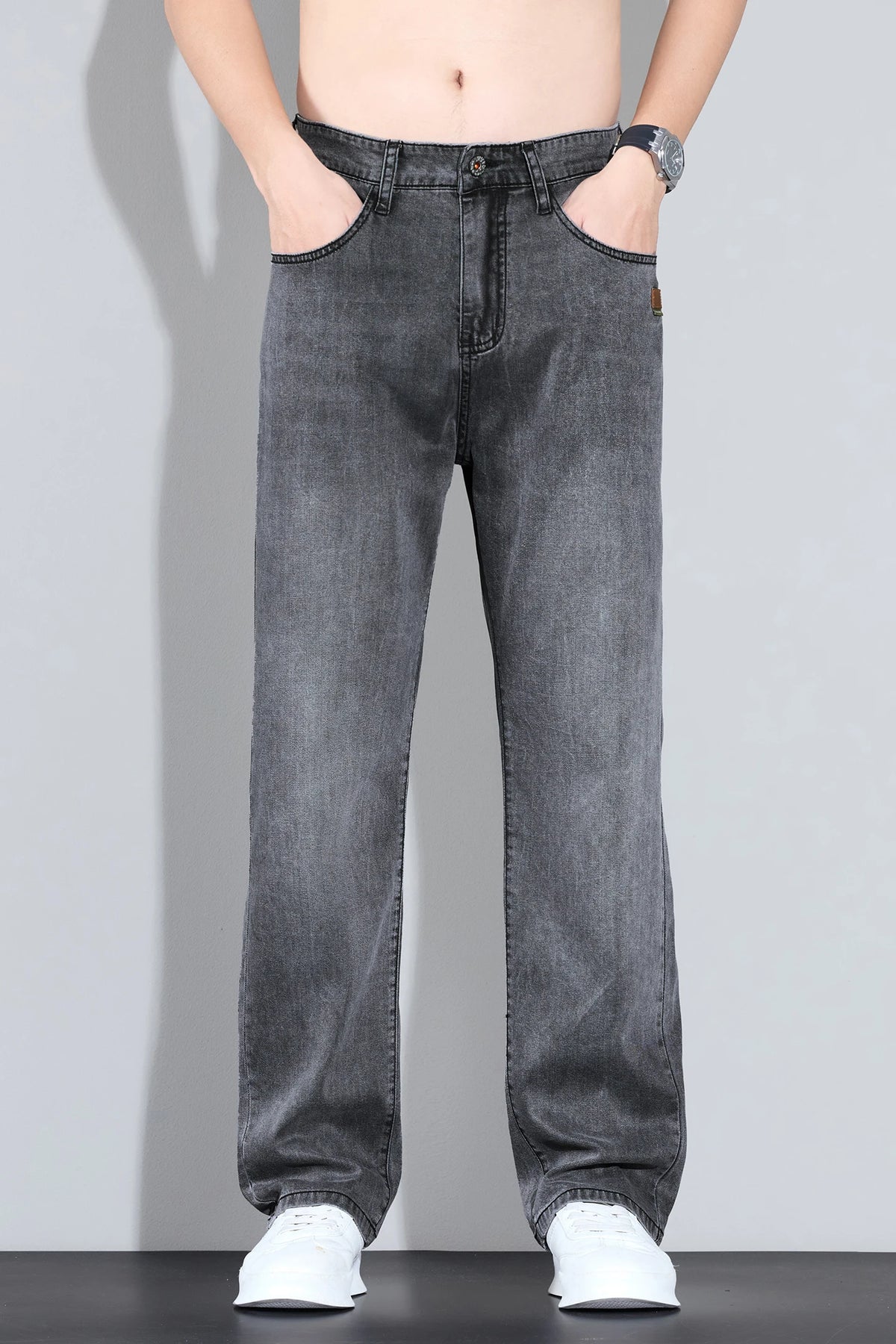 Men's Straight Leg Jeans – Lightweight Stretch Denim, Light Wash