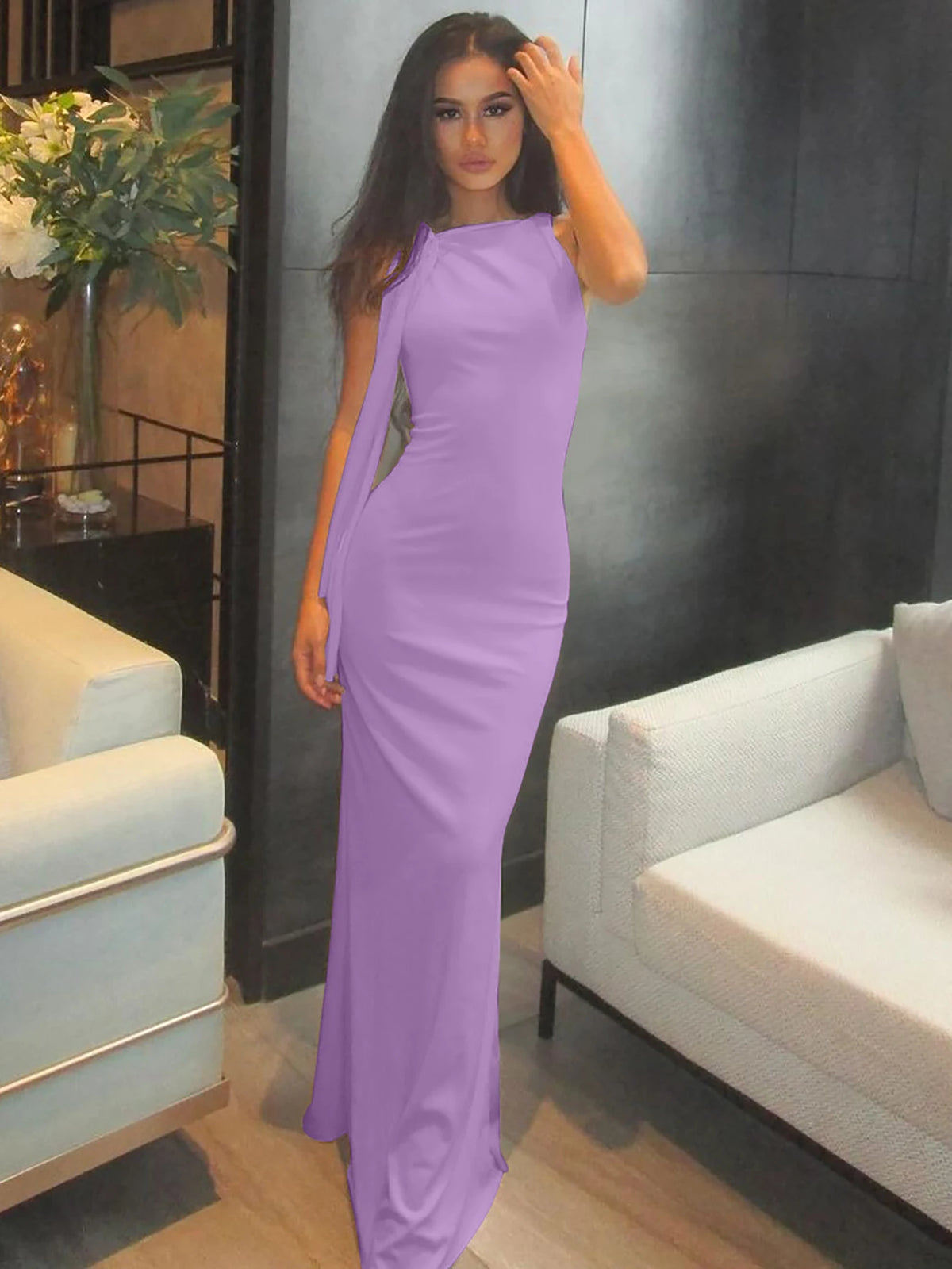 Women's Off-Shoulder Knit Maxi Dress, Empire Waist A-Line