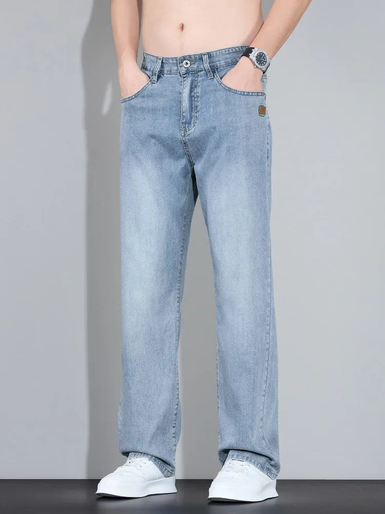 Men's Straight Leg Jeans – Lightweight Stretch Denim, Light Wash