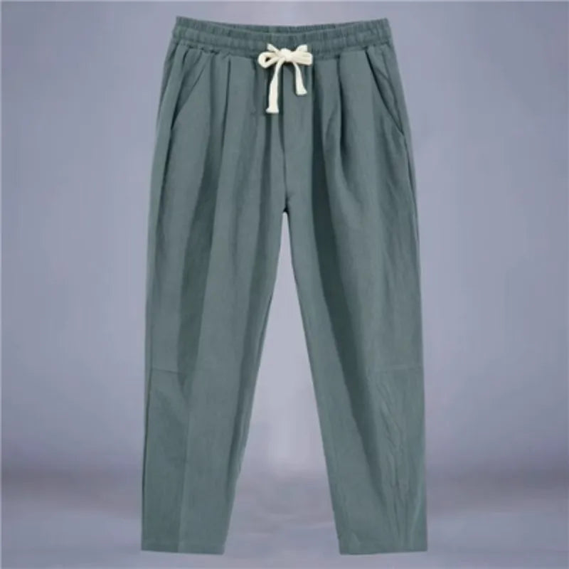 Men's Cotton Linen Streetwear Trousers – Loose Fit, Ankle-Length