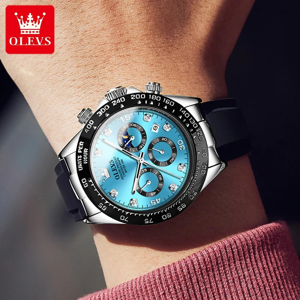 OLEVS Luxury Sports Quartz Watch for Men | Silicone Strap
