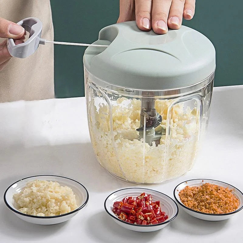 500/900ML Manual Hand Pull Vegetable Chopper – Stainless Steel Blade Garlic & Onion Mincer