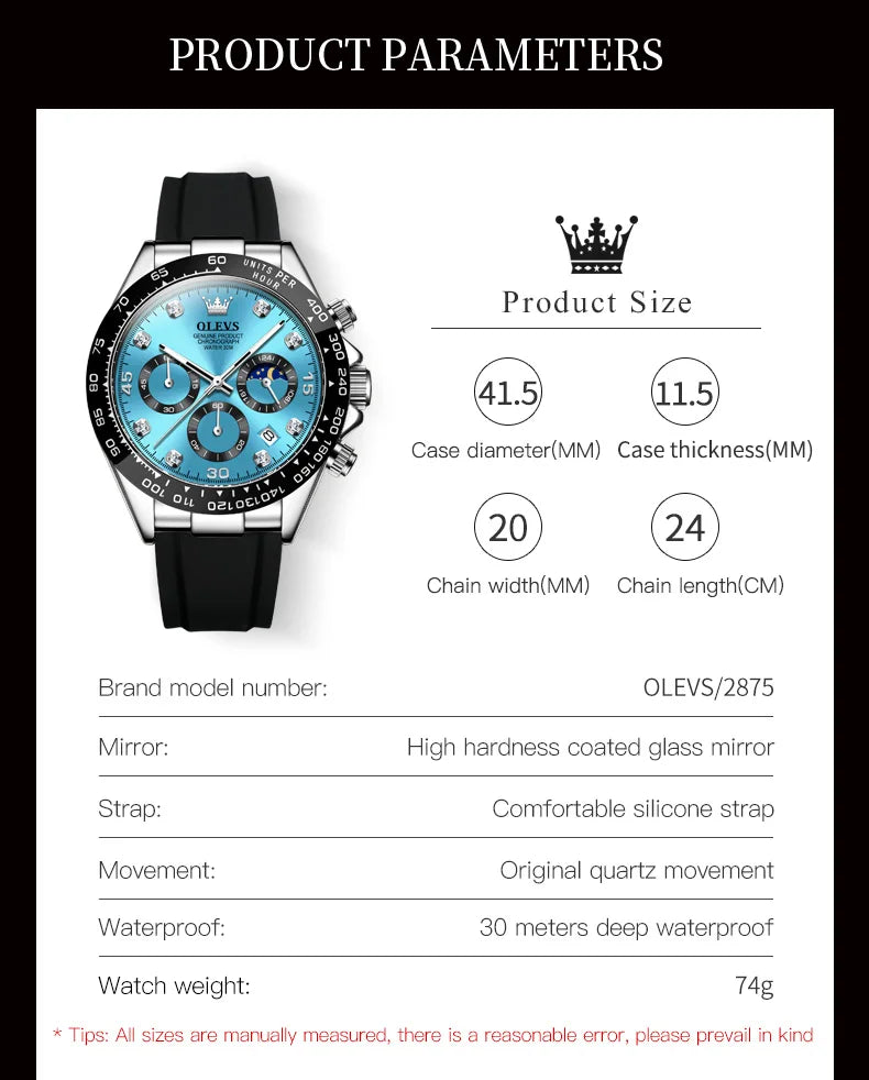 OLEVS Luxury Sports Quartz Watch for Men | Silicone Strap