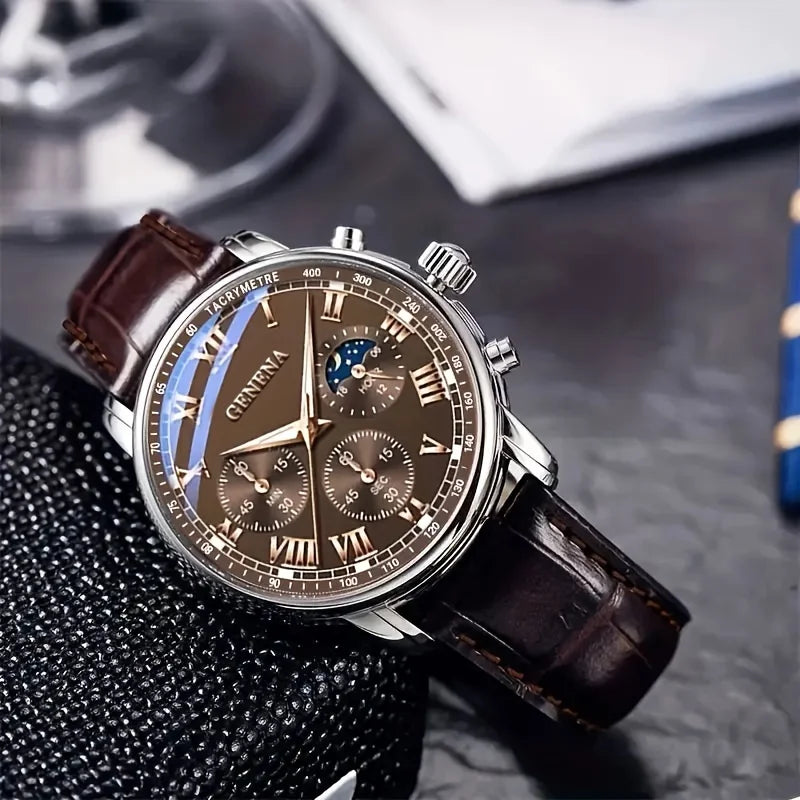 Classic Leather Strap Quartz Watch for Men | Elegant Business Design