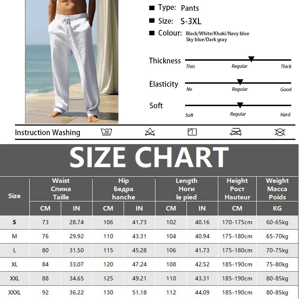 Men's Straight Leg Trousers – Lightweight Drawstring Waist Pants