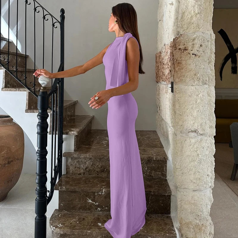 Women's Off-Shoulder Knit Maxi Dress, Empire Waist A-Line