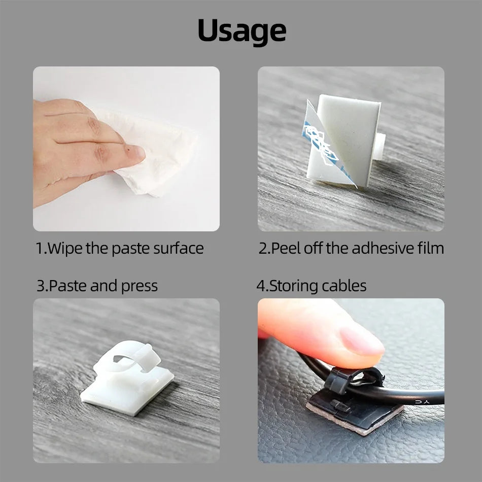 Cable Clips Organizer Set (30pcs) – Desktop Cord Holder & Wire Manager