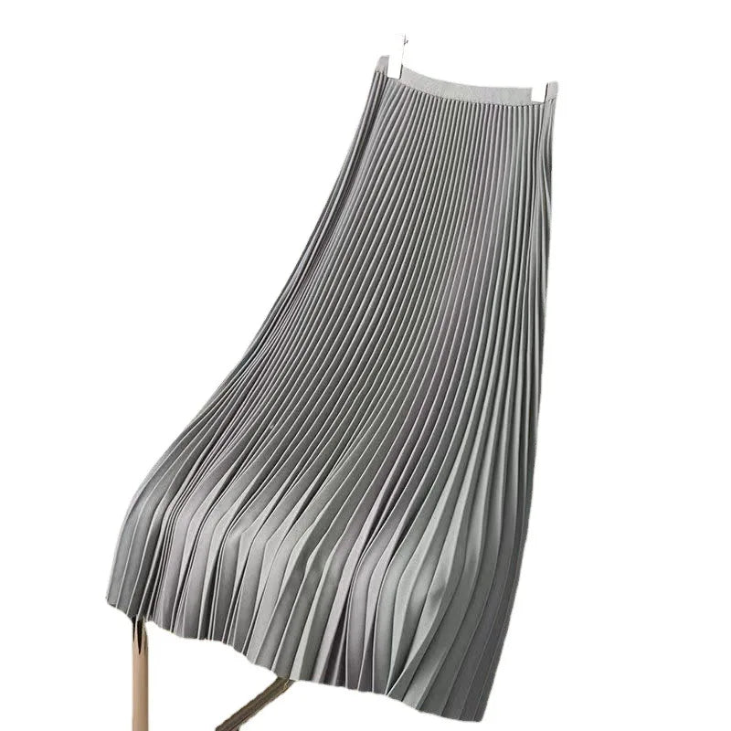 Women's Pleated A-Line Maxi Skirt | Vintage High-Waist, Satin Finish