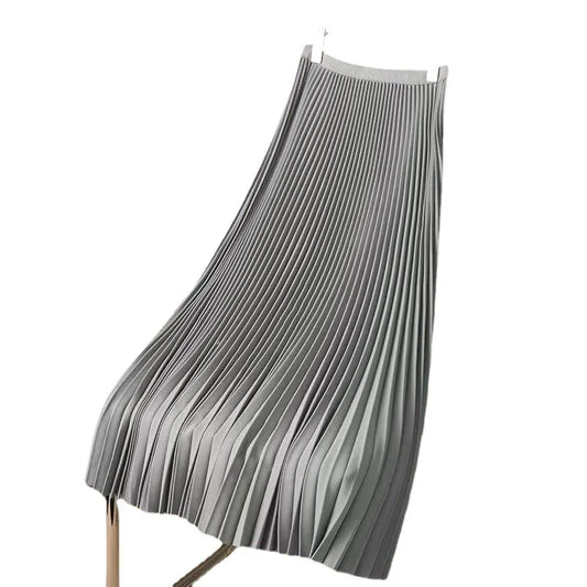 Women's Pleated A-Line Maxi Skirt | Vintage High-Waist, Satin Finish