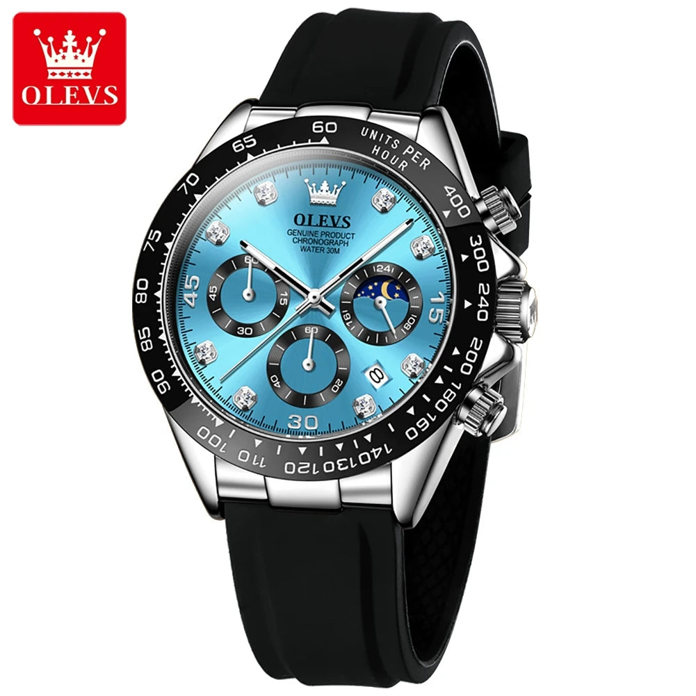 OLEVS Luxury Sports Quartz Watch for Men | Silicone Strap
