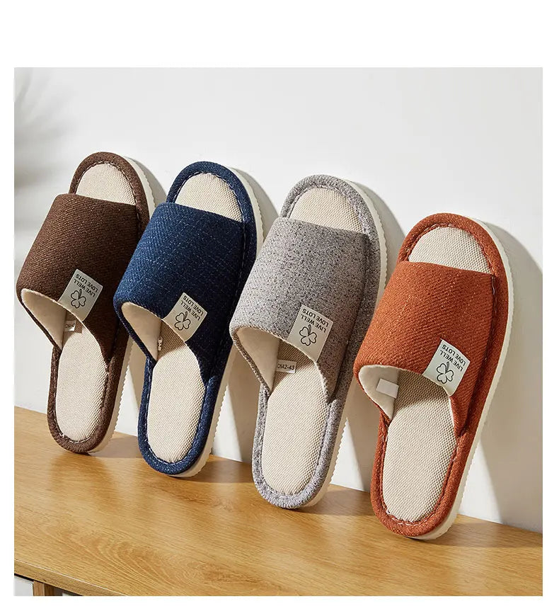Men's Linen Slippers – Breathable Open-Toe House Shoes