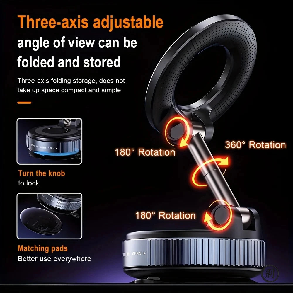 Magnetic Car Phone Holder – 360° Foldable Vacuum Mount