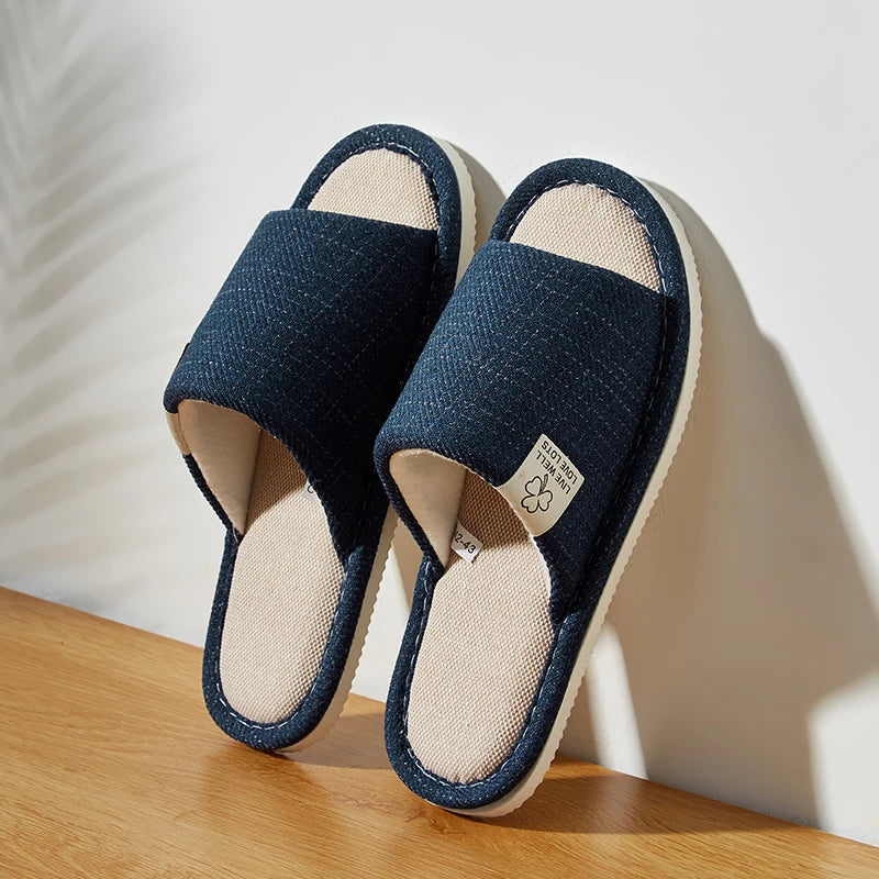 Men's Linen Slippers – Breathable Open-Toe House Shoes