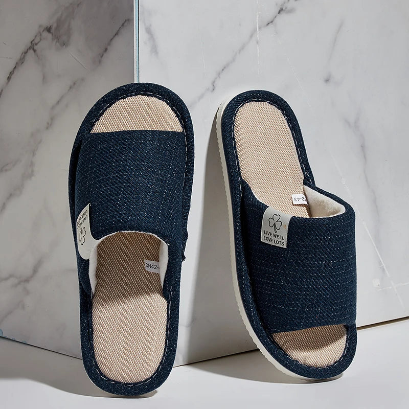 Men's Linen Slippers – Breathable Open-Toe House Shoes