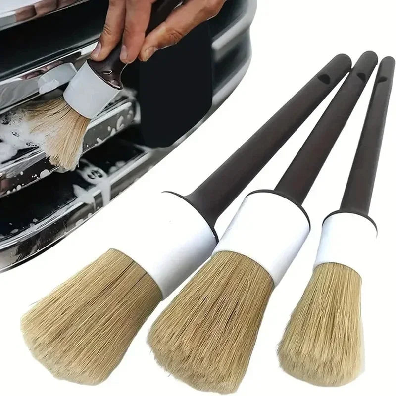 3PCS Boar Hair Detail Brush Set – Car Interior & Exterior Cleaning Brushes