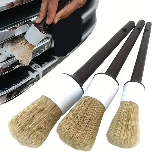3PCS Boar Hair Detail Brush Set – Car Interior & Exterior Cleaning Brushes