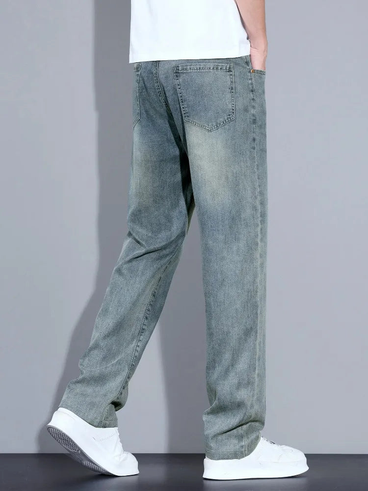 Men's Straight Leg Jeans – Lightweight Stretch Denim, Light Wash