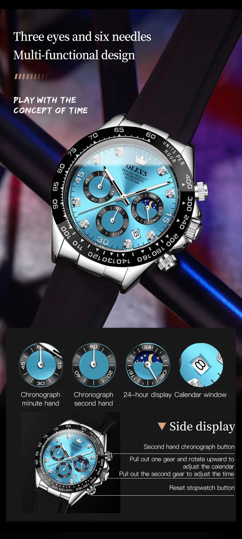 OLEVS Luxury Sports Quartz Watch for Men | Silicone Strap
