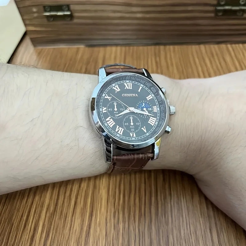 Classic Leather Strap Quartz Watch for Men | Elegant Business Design