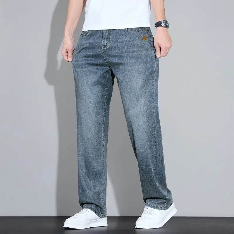 Men's Straight Leg Jeans – Lightweight Stretch Denim, Light Wash
