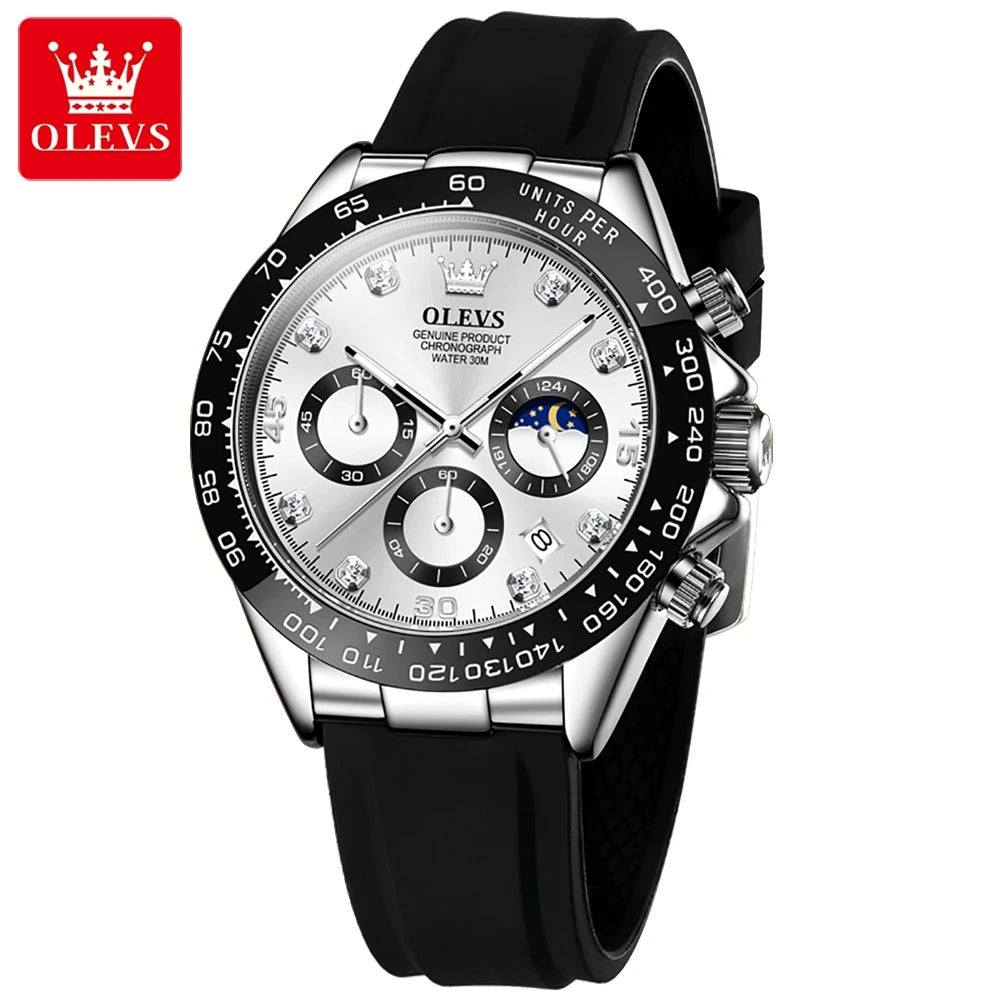 OLEVS Luxury Sports Quartz Watch for Men | Silicone Strap