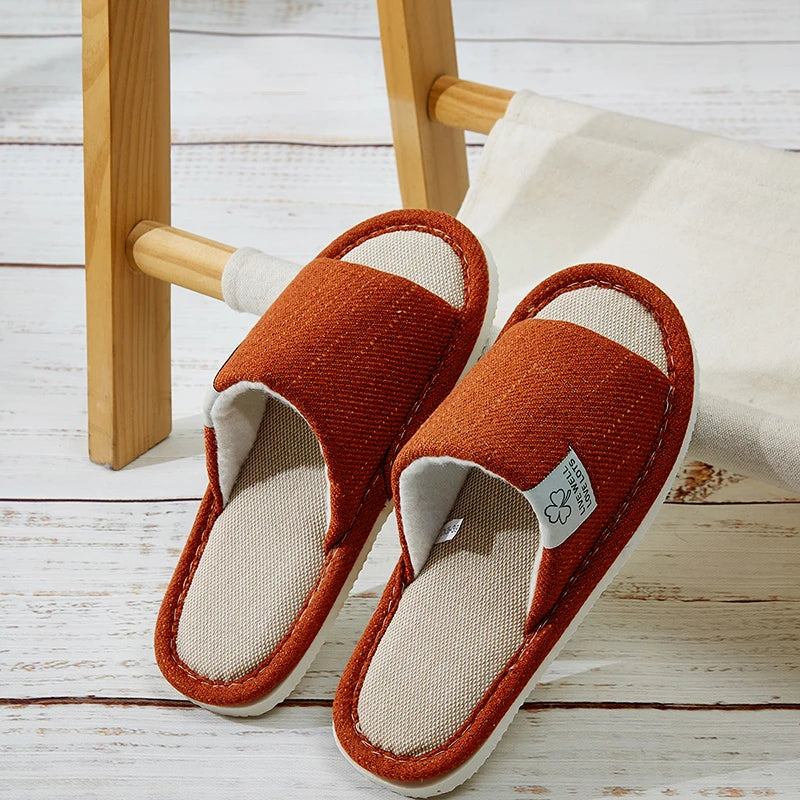 Men's Linen Slippers – Breathable Open-Toe House Shoes