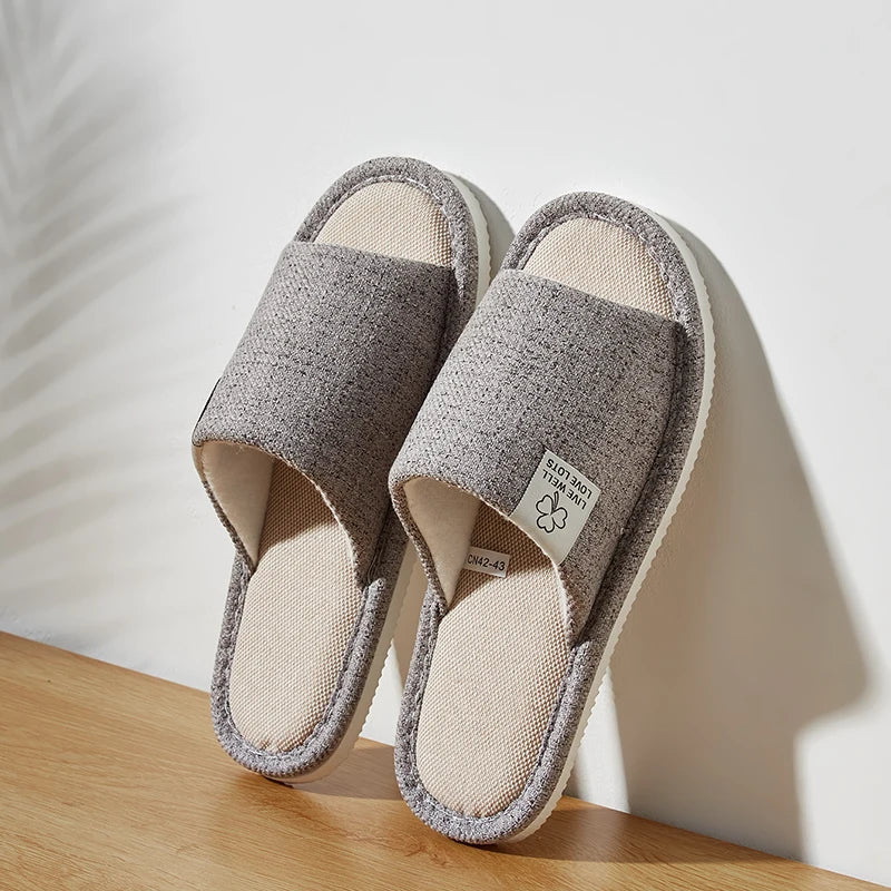 Men's Linen Slippers – Breathable Open-Toe House Shoes