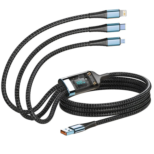 100W 3-in-1 Fast Charging Cable – USB-C, Micro, Lightning