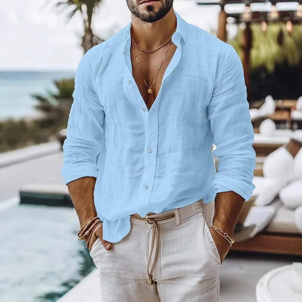 Men's Solid Linen Cotton Shirt | Casual Fit, Breathable Summer Wear