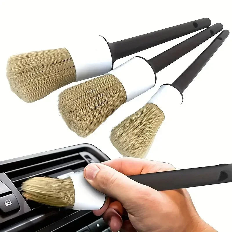 3PCS Boar Hair Detail Brush Set – Car Interior & Exterior Cleaning Brushes