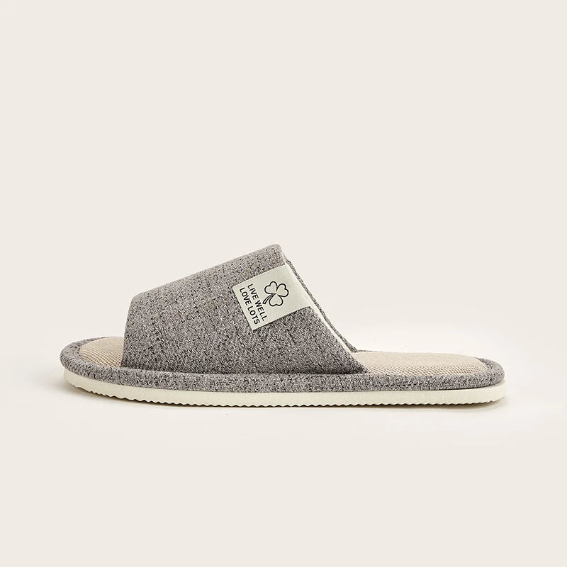 Men's Linen Slippers – Breathable Open-Toe House Shoes
