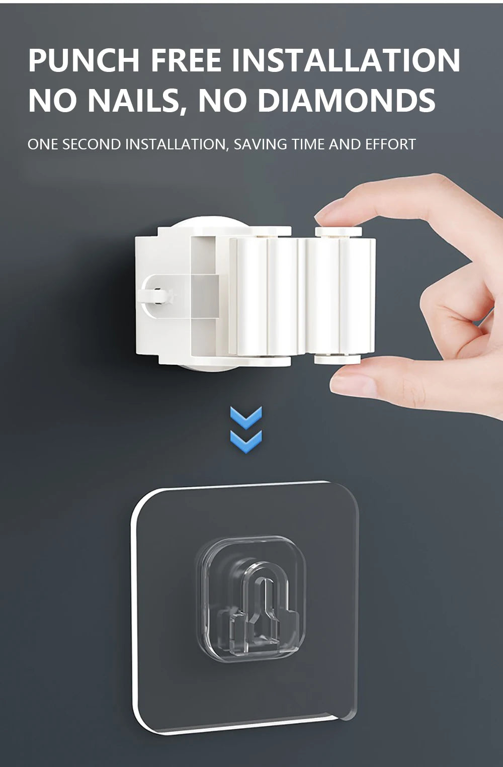 Adhesive Wall Mount Hooks – Mop & Broom Holder Rack