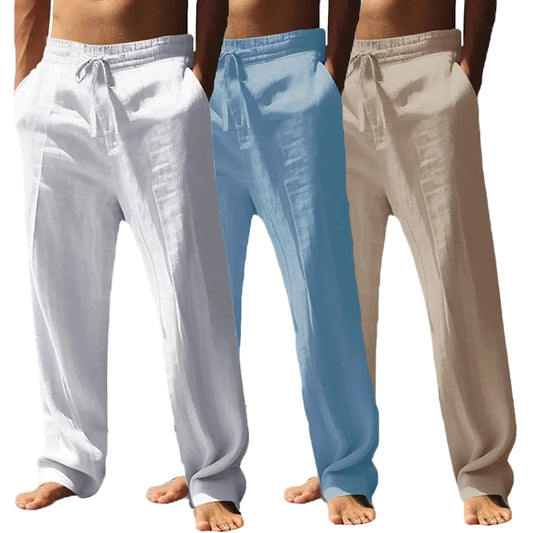 Men's Straight Leg Trousers – Lightweight Drawstring Waist Pants