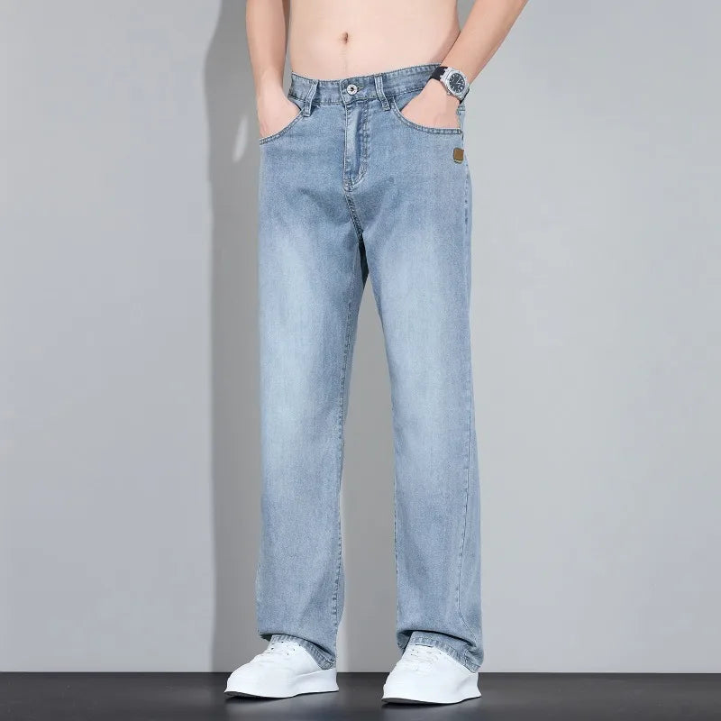 Men's Straight Leg Jeans – Lightweight Stretch Denim, Light Wash