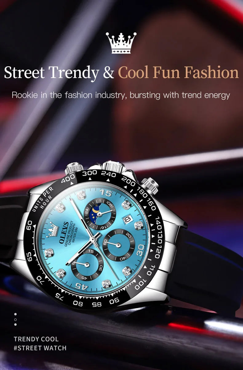 OLEVS Luxury Sports Quartz Watch for Men | Silicone Strap