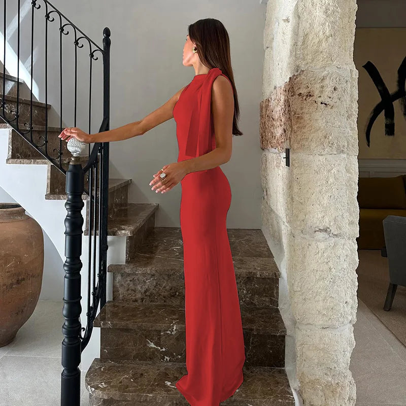 Women's Off-Shoulder Knit Maxi Dress, Empire Waist A-Line